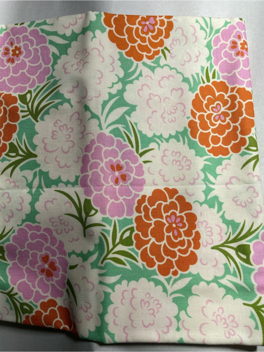 42x18” Floral Dahlia Bold Print Green Pink Coral Cotton Fabric NOS